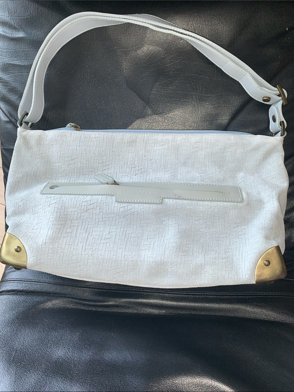 Les Copains Blue suede  Shoulder Bag with Gold Accents